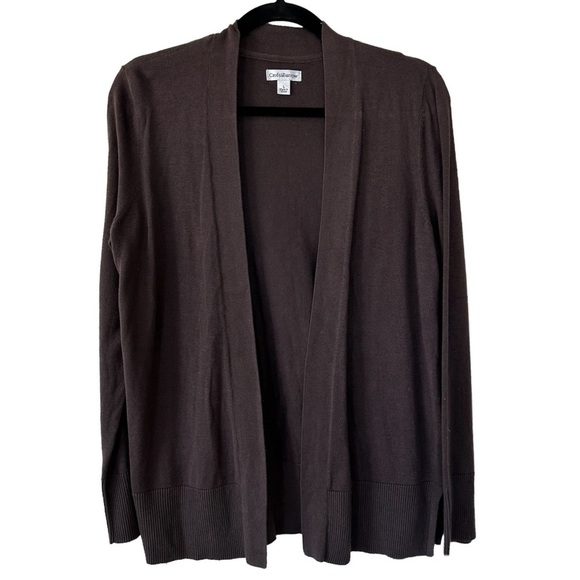 croft & barrow Sweaters - Croft & Barrow Chocolate Brown Open Front Rib Trimmed Cardigan Size Large